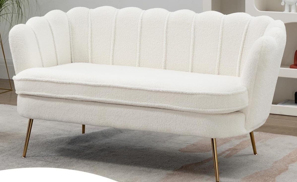 White Boucl&eacute; Loveseat