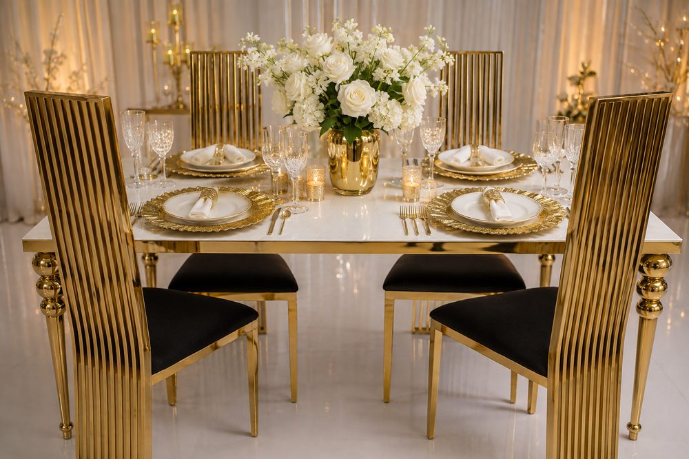 Gold & black tablescape setup