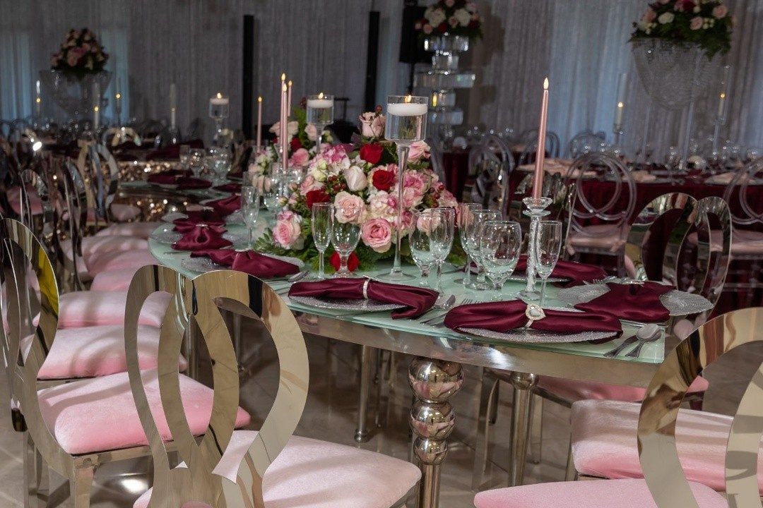 Mirror table with pink & burgundy florals