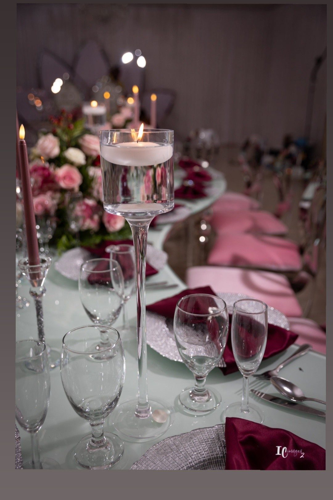 Floating candle & rose centerpiece